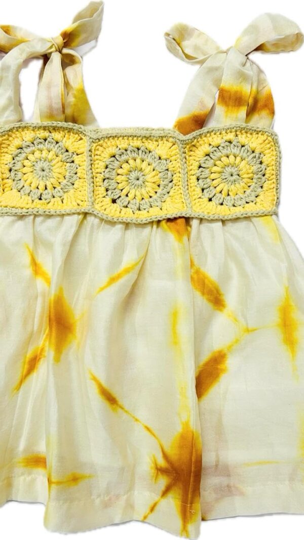 NilaMila Cotton Silk Handmade Crochet Baby Dress for Party (Yellow)