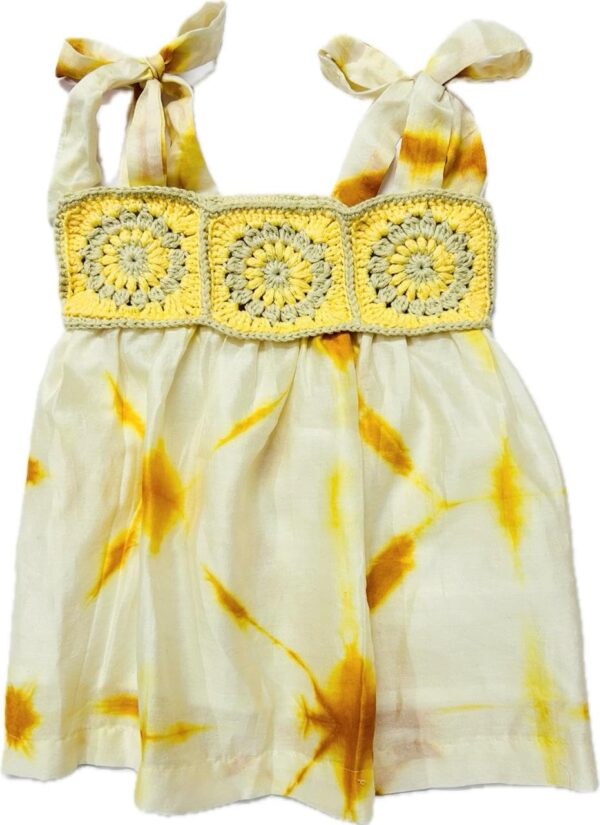 NilaMila Cotton Silk Handmade Crochet Baby Dress for Party (Yellow)