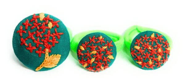 NilaMila Green Hand Embroidered Hair Rubber Band