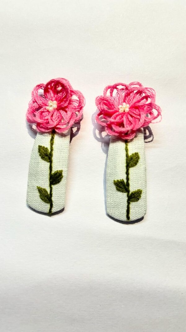 NilaMila Pink Hand Embroidered Clips Hair Clip Tic Tac Clip