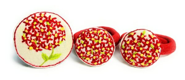 NilaMila Red Hand Embroidered Hair Rubber Band