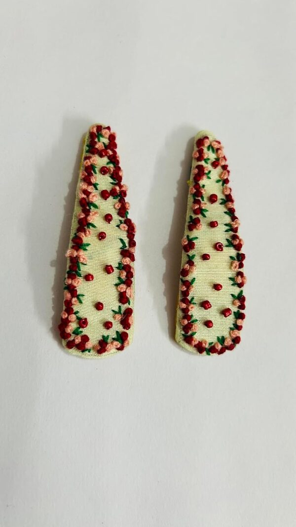 NilaMila Red Hand Embroidered Clips Hair Clip Tic Tac Clip
