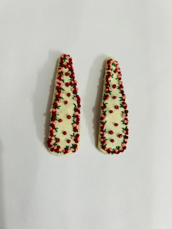 NilaMila Red Hand Embroidered Clips Hair Clip Tic Tac Clip