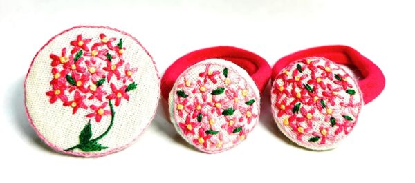 NilaMila Pink Hand Embroidered Hair Rubber Band