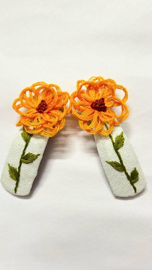 NilaMila Yellow Hand Embroidered Clips Hair Clip Tic Tac Clip