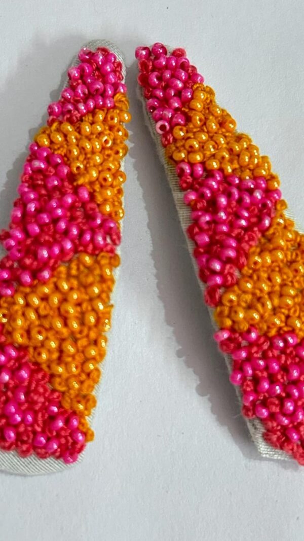 NilaMila Orange Pink Hand Embroidered Clips Hair Clip Tic Tac Clip