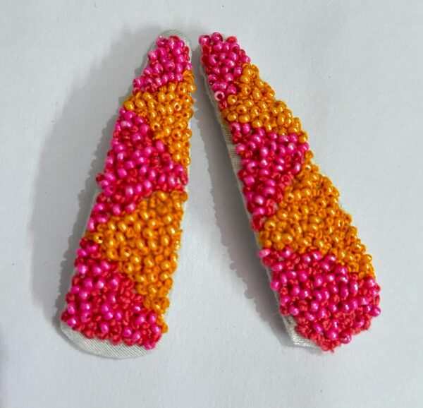 NilaMila Orange Pink Hand Embroidered Clips Hair Clip Tic Tac Clip