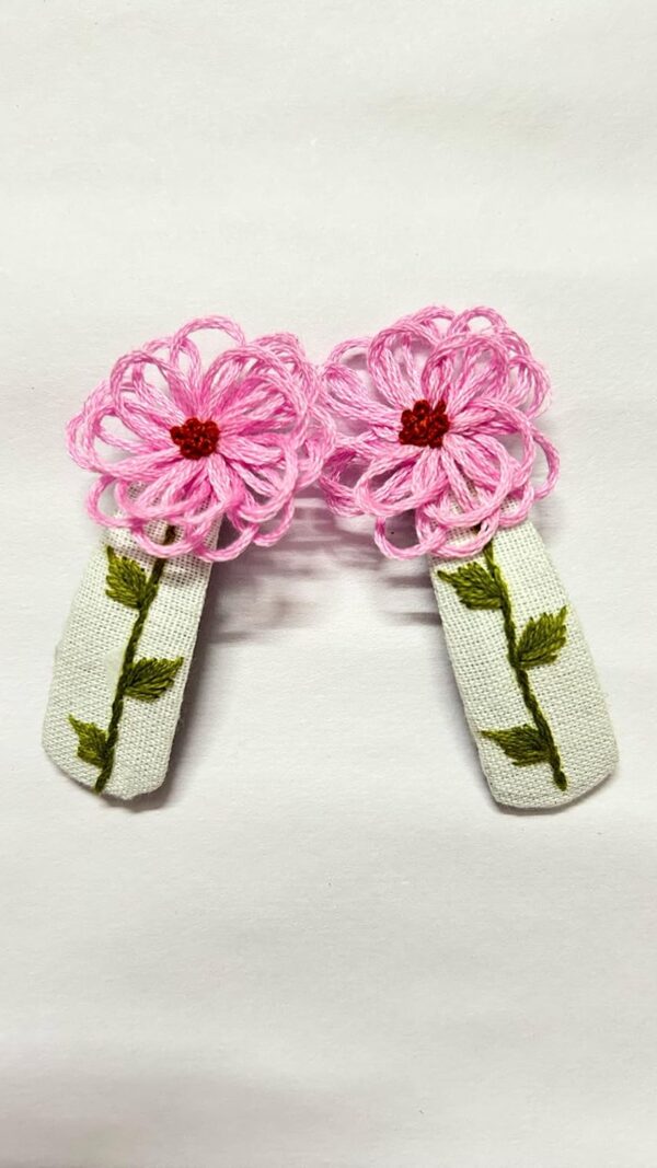 NilaMila Pastel pink Hand Embroidered Clips Hair Clip Tic Tac Clip