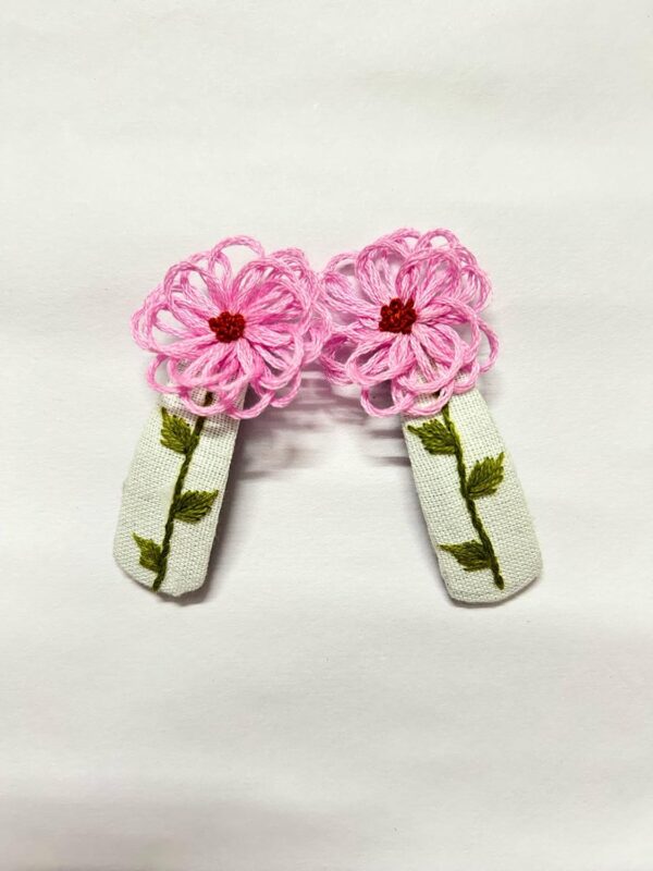 NilaMila Pastel pink Hand Embroidered Clips Hair Clip Tic Tac Clip