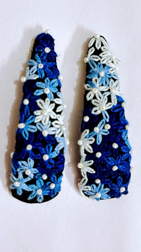 NilaMila Blue Pearl Hand Embroidered Clips Hair Clip Tic Tac Clip