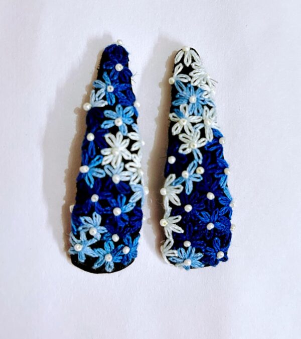 NilaMila Blue Pearl Hand Embroidered Clips Hair Clip Tic Tac Clip