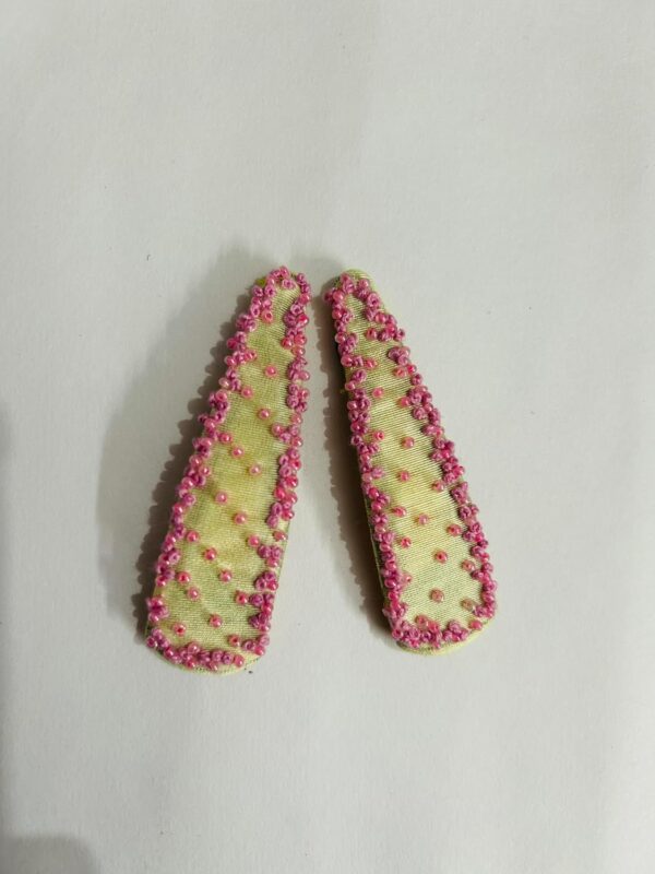NilaMila Pink Pearl Hand Embroidered Clips Hair Clip Tic Tac Clip