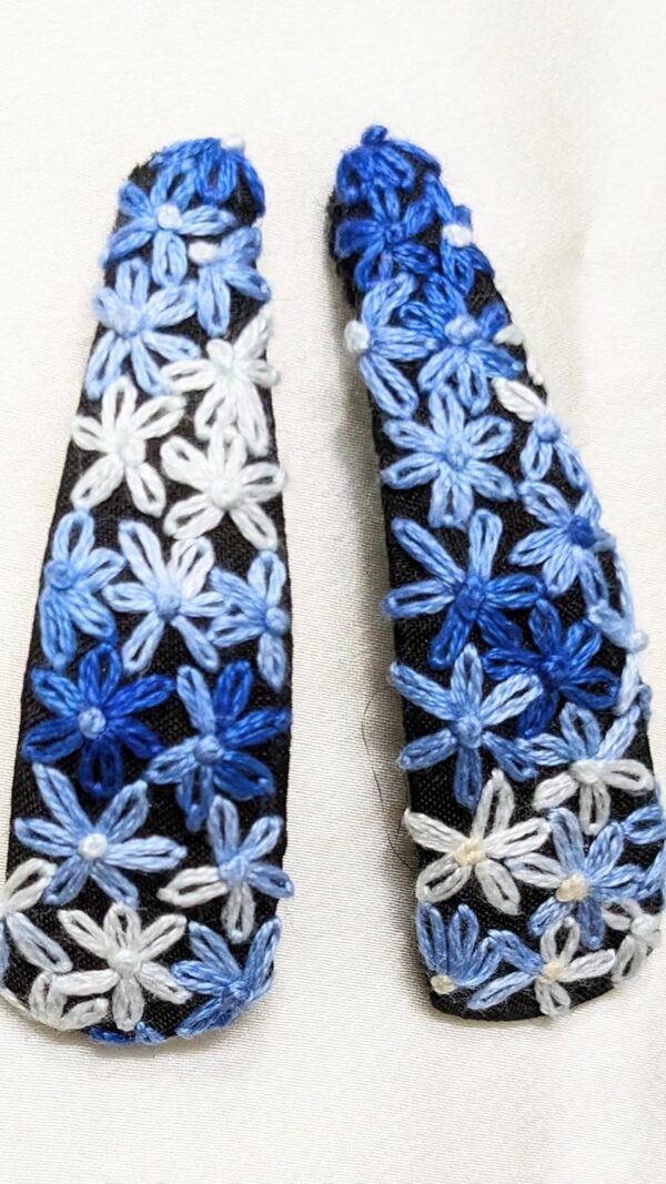 NilaMila Blue Hand Embroidered Clips Hair Clip Tic Tac Clip
