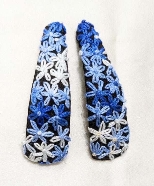 NilaMila Blue Hand Embroidered Clips Hair Clip Tic Tac Clip